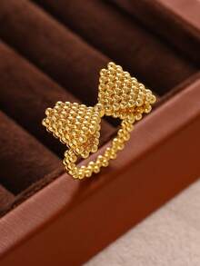 18K Gold Plated Beaded Bow Tie Style Ring For Women, Suitable For Mom, Size 7 And 8 Available, Anti-Fading Wedding Band, Fashion Jewelry For Beach Vacation, Graduation Prom, Birthday Anniversary Gift - Various - View 7