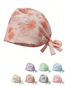 One Size Adjustable Floral Print Scrub Cap, Moisture-Wicking, Elastic Band, Suitable For Beauty Salons, Veterinary Clinics, Doctors, Nurses, Cleaning Workers - Multicolor - View 5