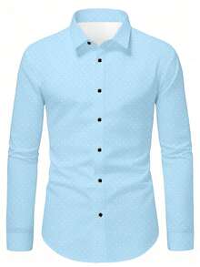 Áo sơ mi công sở nam, thích hợp mặc mùa xuân/thu, phối cùng vest, họa tiết chấm bi thông thường, cúc áo viền bạc, dáng regular fit, thoải mái khi mặc. - Màu xanh nhạt - Xem 4