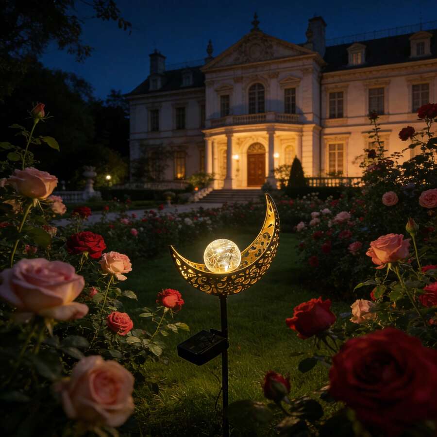 1pc Solar Powered Moon Lawn LED Light - Elegant Romantic Moon Shaped Design, For Garden Path, Gazebo, Flowerbed, Lawn, Wedding - Moon - View 1