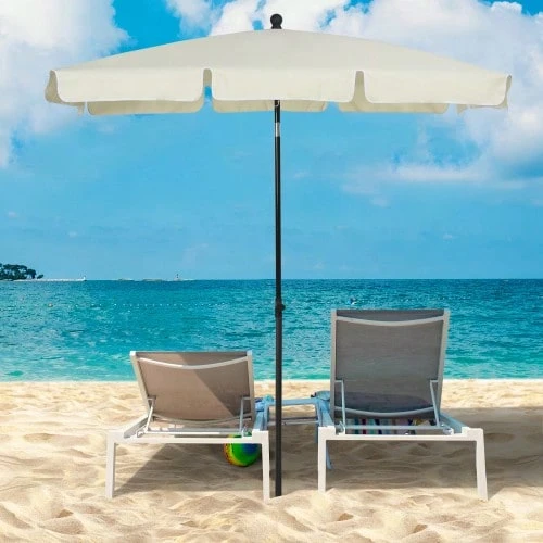 UV-Protective Garden Parasol, Foldable, Perfect For Balcony & Beach, Cream White & Black - A - View 1