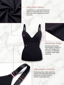 Women's Adjustable Strap Seamless Cami Waist Trainer Shapewear, Padded Cups Tummy Control No-Bra Camisole,Slim Fit - Black - View 11
