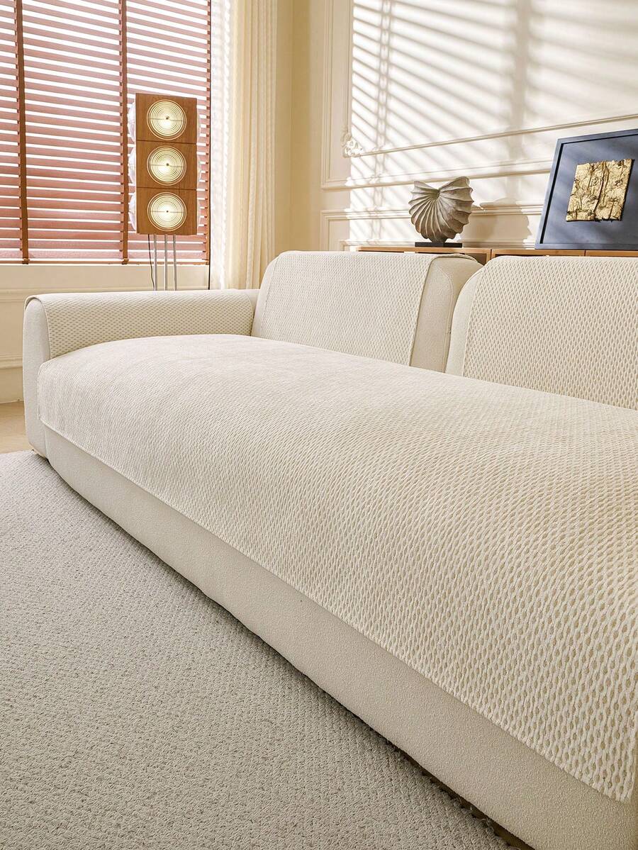 1pc Solid Color Sofa Cover, All-Season Anti-Slip Sofa Slipcover, Machine Washable Furniture Protector, Suitable For L-Shaped Sofa, Loveseat, 3-Seater, 4-Seater And Sectional Sofa In Living Room, Pet And Kid Friendly (Sold Individually) - White - View 1