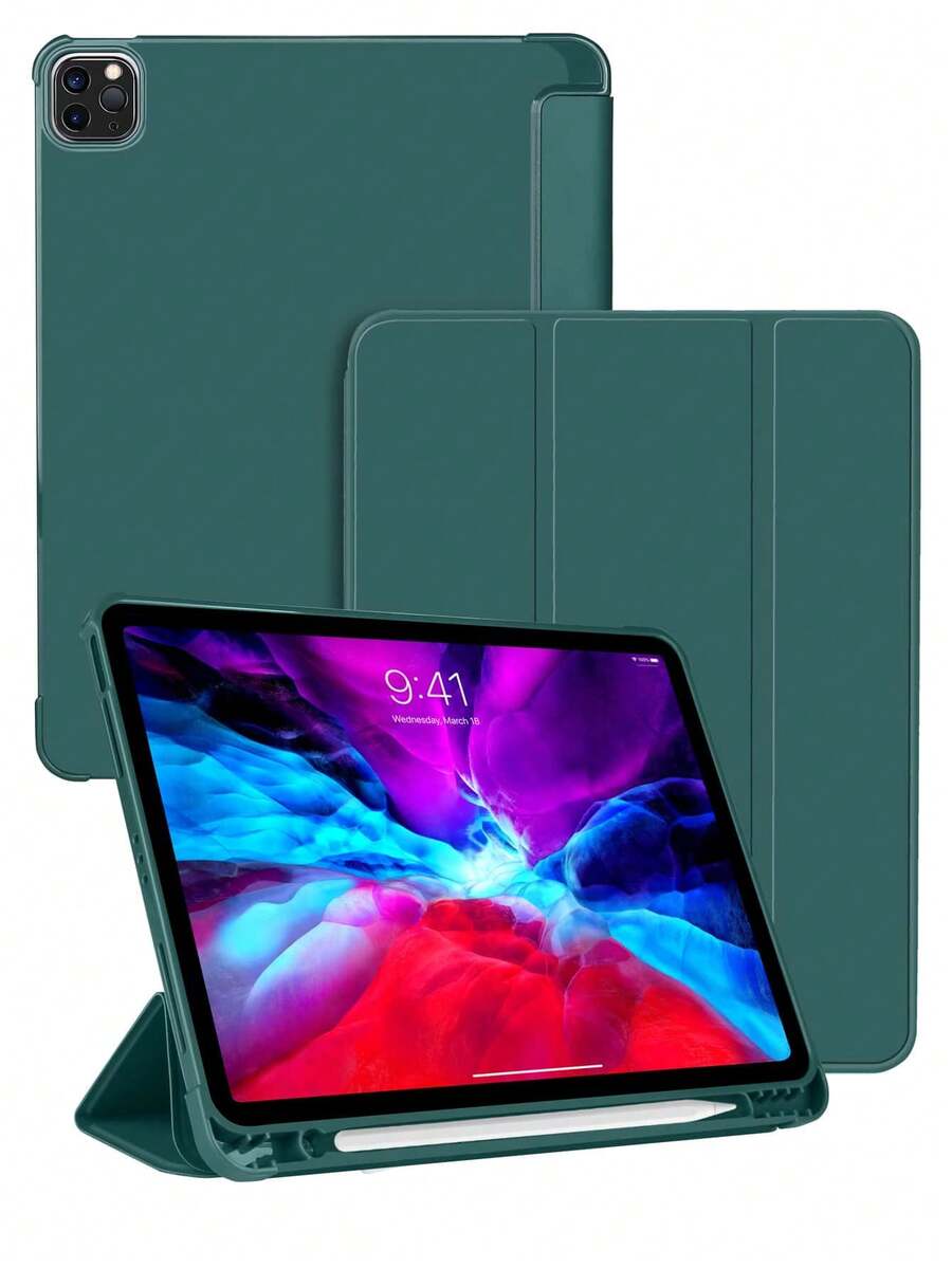 1个深绿色纯色带笔槽保护套，兼容iPad Mini 4/Mini 5/Mini 6/Mini 7/Air/Air 2/9.7/10.2/10.5/Air 4/Air 5/Pro 11英寸/第十代/Air 11英寸 (M2)-2024/Air 13英寸 (M2)-2024/Pro 11英寸 (M4)-2024/Pro 13英寸 (M4)-2024/Air 13 (M3 2025)/Air 11英寸 (M3) 2025/(A16) 11英寸第十一代 2025