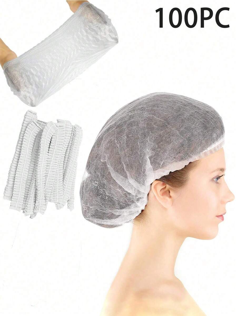 100 piezas Gorro de ducha desechable de tela no tejida, unisex, adecuado para servicios de alimentación, salones, cocinas, etc. - Blanco - Ver 1