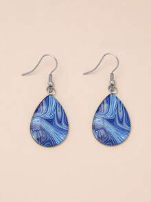 1 paire de boucles d'oreilles vintage minimalistes en acier inoxydable 316 avec motif sablé en forme de larme, boucles d'oreilles élégantes convenant pour le port quotidien des femmes et les cadeaux - Bleu azur - Voir 6
