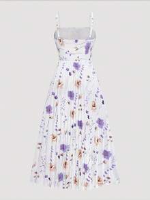 Ensemble deux pièces robe et veste en mousseline de soie avec imprimé tournesol élégant pour femme, tenue de plage gracieuse pour vacances - Prune - Voir 6