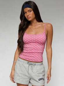 Awevudst Women's Polka Dot Scoop Neck Cami Top Slim Fit Sleeveless Stretchy Knit Tank - Hồng - Xem 5