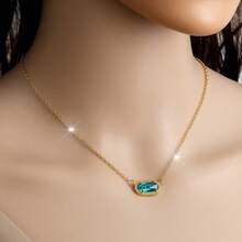 Crystal Gemstone Pendant Necklace For Women Mom Girls 18k Real Golden Plated Birthday Christmas Jewelry Gifts - 綠色 - 查看 3