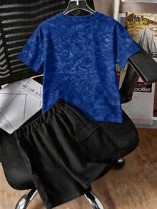 1 Set Distressed T-Shirt & Cargo Shorts Outfit für Teenager Jungen, mit Cartoon Charakter Dab Muster Kurzarm T-Shirt - perfektes Sommergeschenk, geeignet für Frühling/Sommer Tragen in der Schule und Outdoor - Verschiedenfarbig - Übersicht 2