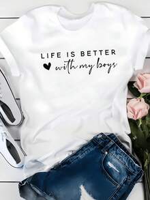 Life Will Be Better With My Mom, Mom Shirt, Mom Life, Ladieswear'S Day Gift Digital,Women's Graphic Tee, Casual Summer Daily Top - 白色 - 查看 7
