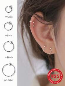 BALMORA 1 Đôi bông tai bạc sterling 925 kiểu dáng tối giản, đa năng, hình quả cầu nhỏ, dạng vòng hở, phù hợp cho nữ giới đeo hàng ngày. - Bạc - Xem 1