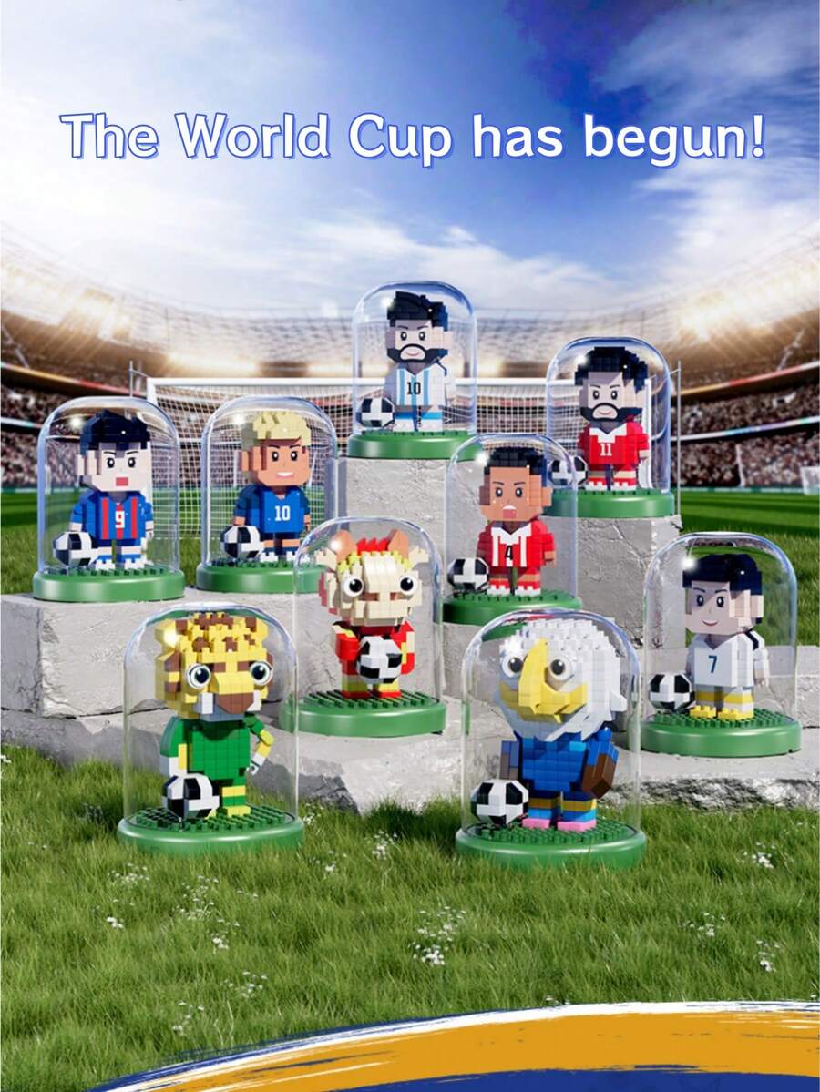 FIFA 足球主题人偶，含奖杯积木，球迷装备桌面摆件，带防尘罩的足球人偶+奖杯足球造型，适合球迷收藏、观赛派对、桌面氛围装饰。 - 彩色 - 查看 1