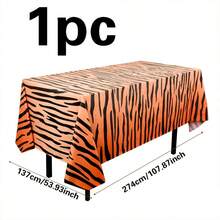 1 pieza Mantel desechable de 137x274cm con estampado de tigre, cubierta de mesa rectangular impermeable y resistente al aceite, diseño en naranja y negro intensos, fácil de limpiar, adecuado para fiestas con tema de la jungla, decoración de eventos con estampado animal - mantel - Ver 3
