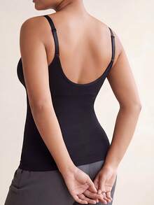 Women's Adjustable Strap Seamless Cami Waist Trainer Shapewear, Padded Cups Tummy Control No-Bra Camisole,Slim Fit - Black - View 5