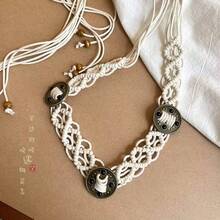 1 pieza Cadena de cintura con cuentas de madera y conchas estilo bohemio, cinturón de cintura trenzado de cuerda blanca hecho a mano, joyería de cintura ajustable de estilo natural bohemio para mujeres, perfecto para playa, vacaciones y atuendos casuales de verano - Multicolor - Ver 6