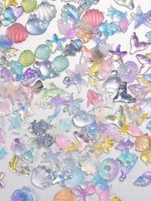 200PCS Summer Beach Nail Resin Charms Summer Ocean Theme Nail 3D Starfish Charms For Nails Sea Shell Starfish Dolphin Fishtail Nail Gem For Women Nail Supplies Manicure Decoration - Multicolor - View 2
