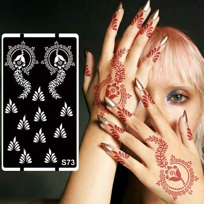 Hana Hand-Drawn Hollow Floral Tattoo Stencil - Sexy Floral Pattern, Suitable For Hands, DIY Painting, Ink, Reusable Mandala Design Template Stickers, Suitable For Women Body Party Makeup