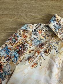 Women's All-Season Western Cowboy Style Vintage Bohemian Gradient Print Shirt, Cowgirl Vintage Botanical Print Top, Earth Tone Tie Dye Retro Long Sleeve Blouse, Lapel Single-Breasted Design, Perfect For Ranch Outings, Country Vacations, Western Music Festivals, Daily Commute, Theme Parties - Apricot - View 7