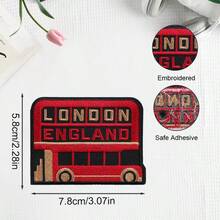 1pc London England Embroidered Patch, Red Double-Decker Bus Iron-On Applique, UK Travel Souvenir Badge, British Culture Sticker, Suitable For Clothing, Jackets, Backpacks, DIY - A - View 3