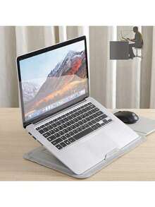 Premium PU Leather Laptop Sleeve, Optional Built-In Stand/No Stand And Detachable Mouse Pad, Fits 13-16 Inch Tablets, Chromebooks And Laptops, Shockproof Waterproof Scratch-Resistant Laptop Storage Bag, Minimalist Travel Accessory, Black/Grey/Pink Optional - Black - View 11