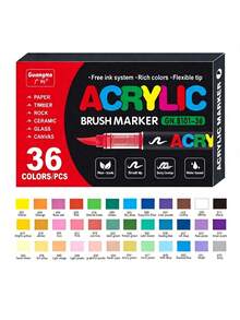 Multi-Color Soft Tip Acrylic Marker Pen Set, Large Capacity Soft Tip, Suitable For Student Painting And Art Coloring Books, DIY Graffiti Hand-Drawn Doodle Filling White Black Gold Silver Stackable Opaque Paint Markers - Multicolor - View 11