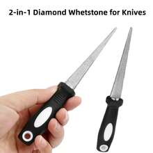 2-In-1 Sharpening Stone, Electroplated Diamond Sharpener, Suitable For Various Gardening Tools - Double-Sided Design, Flat And Curved Surfaces, Flat File, Non-Slip Handle, Convenient Sharpening Rod. Diamond Semi-Circle File, Black And White Handle. Manual Tool - Multicolor - View 2