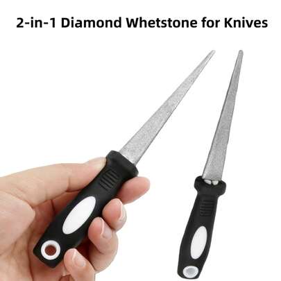 2-In-1 Sharpening Stone, Electroplated Diamond Sharpener, Suitable For Various Gardening Tools - Double-Sided Design, Flat And Curved Surfaces, Flat File, Non-Slip Handle, Convenient Sharpening Rod. Diamond Semi-Circle File, Black And White Handle. Manual Tool
