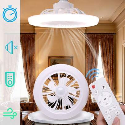 Quạt trần LED 30W có thể điều chỉnh độ sáng, điều khiển từ xa, kiểu dáng hiện đại, gắn sát trần, dành cho phòng ngủ, ánh sáng điều chỉnh được từ 3000K-6500K, động cơ DC êm ái, hẹn giờ, 3 tốc độ gió, có thể gắn tường - Không cần pin.