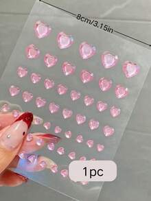 1pc Cherry Blossom Face Sticker, Paired With Ombre Pink Heart Rhinestones, Creates Spring Makeup Atmosphere, Suitable For Stage Performance Makeup,Concert Look,Face Gems - Multicolor - View 5