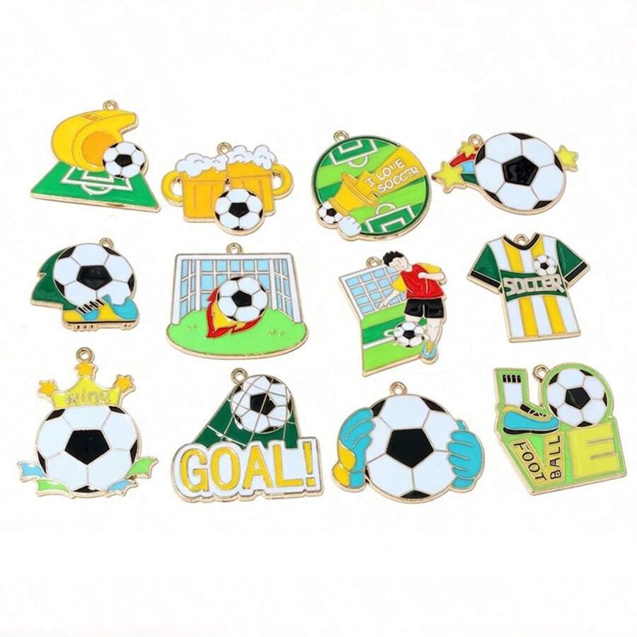 4 pièces Breloques pendentifs de football en émail en alliage métallique pour la fabrication de bijoux DIY pour collier, porte-clés, bracelet - football - Voir 1