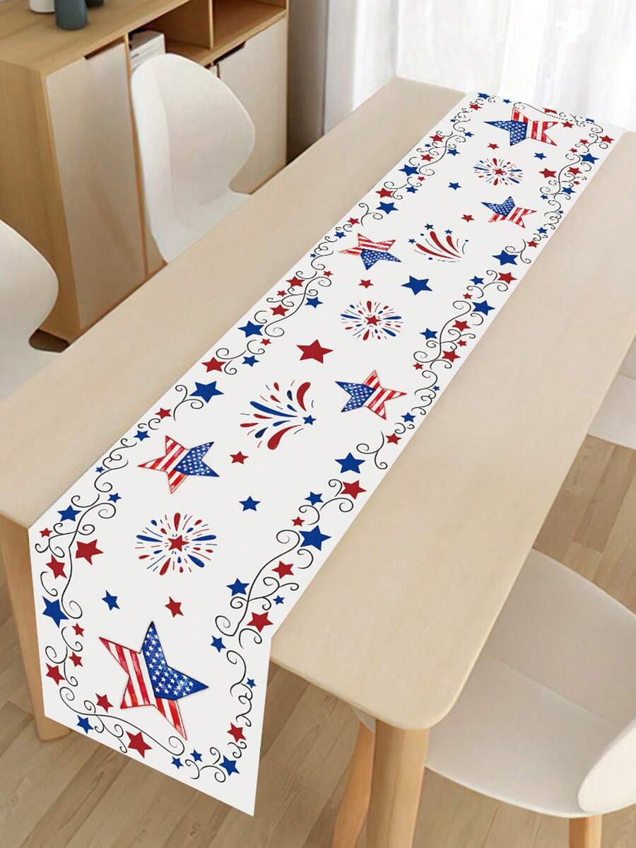 1件装美国国旗星形图案桌旗,独立日桌布,180*35厘米涤纶桌布,独立日装饰,7月4日爱国纪念日装饰,节日派对用品,独立日厨房装饰,餐桌装饰,家居装饰,室内外派对用品 - 多色 - 查看 1