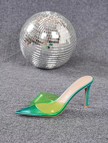 Sandalias transparentes de tacón alto con punta fina, elegantes y de moda para mujeres, adecuadas para banquetes, fiestas y pasarelas - Verde - Ver 7