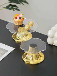 1 pieza Soporte para tarta de acrílico transparente con base ondulada dorada, adecuado para bodas, fiestas, Ramadán y Eid - transparente - Ver 3