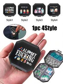 6-Compartment Portable Pill Box, Capsule Storage Case, Travel Medication Box, Printed With Capsule, Tablet, Letter, Bottle Patterns, Mini Pill Organizer Box, Suitable For Tablet, Vitamin, Moisture-Proof Medicine Container, First Aid Kit, Travel Accessories, Dorm Essentials - Multicolor - View 2