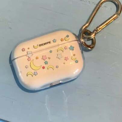 可爱星月图案透明耳机套，防震柔软保护套，适用于苹果耳机