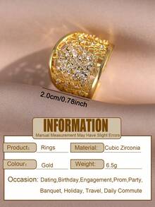 1 pièce Bague ouvrable unique et exquise avec lignes géométriques multiples ajourées, cubic zirconia cubique noir. Bague de fiançailles à la mode pour la mariée, le mariage, les déplacements quotidiens, cadeau pour la fête des mères - jaune doré - blanc - Voir 4