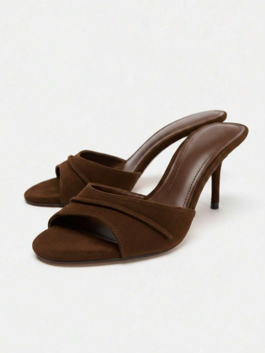 2026 Spring/Summer New Women's Shoes, Mule Style Mid/Low Heel Sandals - Coffee Brown - View 1