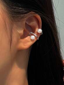 1 Paar S925 Sterling Silber geometrische Perlen Clip-On Ohrringe, koreanisches/japanisches minimalistisches Nischendesign, Ins Cold Style elegante Persönlichkeit vielseitige Ohrringe, geeignet für den täglichen Gebrauch und Partys von Frauen, modisches Accessoire - Perle - Übersicht 7