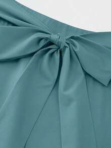 Falda midi lisa de cintura alta para mujer con lazos laterales, diseño fluido elegante, ideal para primavera y verano - Azul 4 - Ver 4