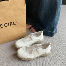 1 đôi giày búp bê kiểu Preppy phối màu, có khóa dán và nơ, thích hợp cho phòng tập thể dục, ở nhà và mùa hè. - Màu be - Xem 3