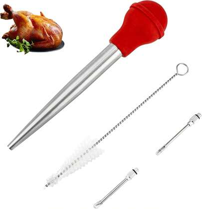 Professional Stainless Steel Turkey Baster Syringe For Cooking Large Capacity Meat Injector Kit With Cleaning Brush And 2 Marinade Needles Perfect For Roasting Poultry And Bbq