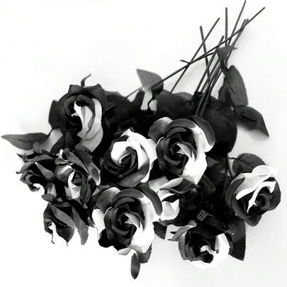 Bó hoa hồng nhân tạo đen trắng (5/10 bông), hoa giả bằng nhựa kiểu Gothic, thích hợp cho đám cưới, trang trí Halloween, thân hoa hồng trông như thật, thích hợp để trang trí nhà cửa và văn phòng.