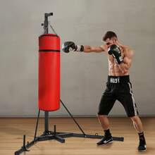 Boxsackständer Boxsackhalter Trainingsgerät aus Stahl (65 kg belastbar) höhenverstellbares freistehendes Sandsackgestell Ständer mit beschwerter Basis, Trainingsgerät für Fitness-Studio - Boxsackgestell 46,5*46,5*91 Zoll - Übersicht 1