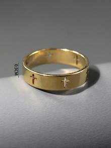 1 pieza Anillo de cruz de acero inoxidable para hombre, color dorado - Se recomienda pedir una talla talla grande grande - Dorado - Ver 3