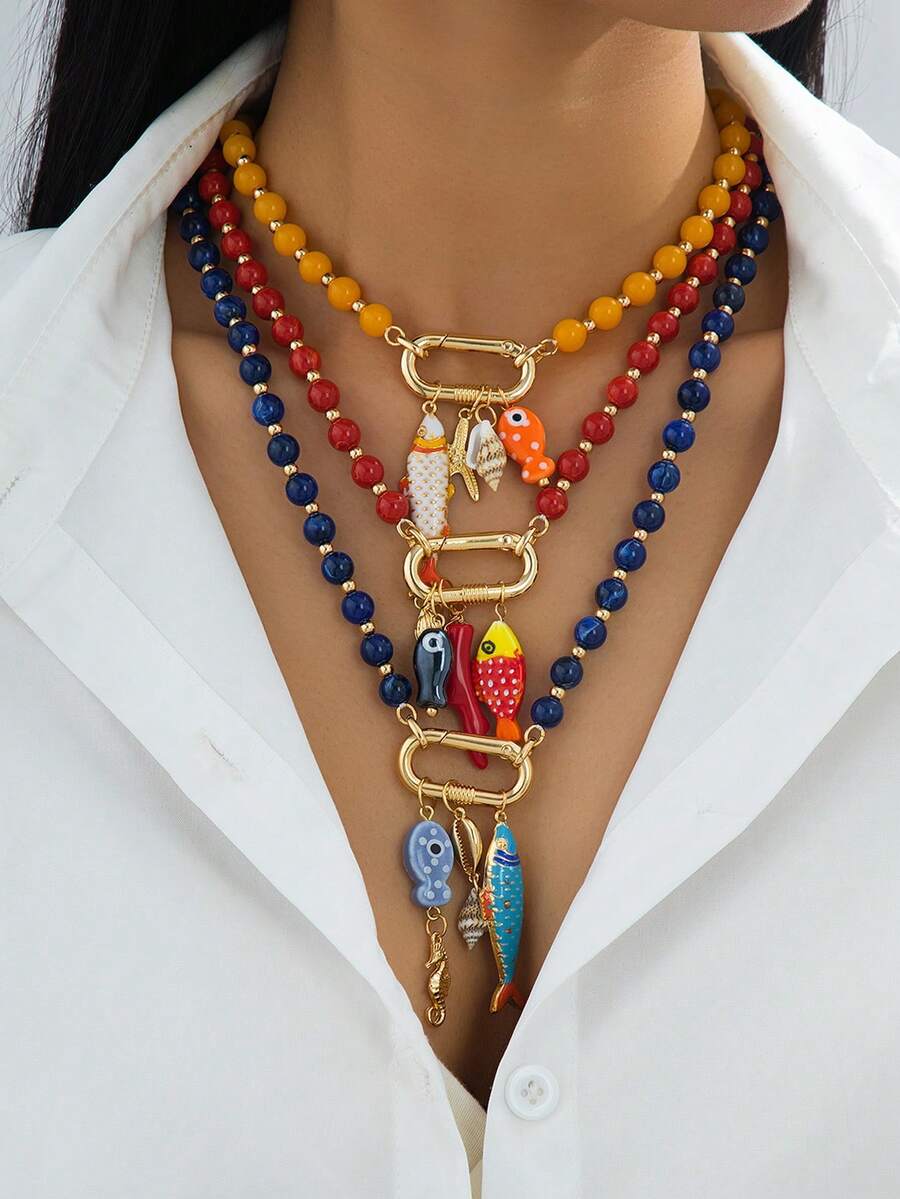 1 pieza Collar con colgante de criatura marina inspirada en la dopamina, joyería occidental elegante y de moda, adecuado para uso diario y vacaciones en la playa de las mujeres - collar - Ver 1