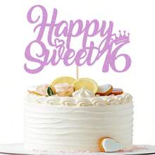 1 pieza Decoración de pastel de 16 cumpleaños feliz y dulce - Corona - Adecuado para pastel con tema de princesa para 16.º aniversario, decoración de fiesta de 16.º cumpleaños - Ver 11