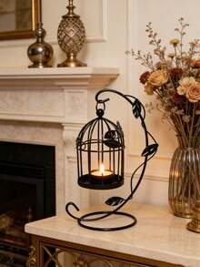 1 chiếc giá đỡ nến hình lồng chim rỗng bằng kim loại, giá đỡ nến treo kiểu cổ điển, giá đỡ nến trang trí nhà cửa phù hợp cho gia đình và trang trí bàn tiệc cưới. - Một cỡ - Xem 3