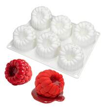 6-Cavity Large Raspberry Mousse Cake Mold 3D Raspberry Chocolate Silicone Mold Fruit Candle Mold - Black and White - View 7