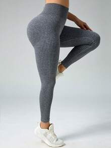 1 chiếc quần legging thể thao cạp cao không đường may, nâng đỡ, thoải mái, thoáng khí dành cho nữ, phù hợp cho yoga, thể dục, tập luyện, mua sắm và mặc hàng ngày. - Xám - Xem 4